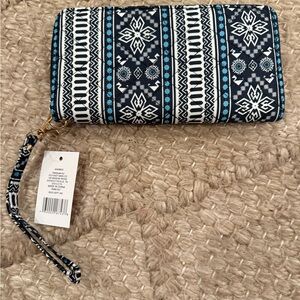 Blue and White Patterned Wristlet Wallet